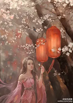 剑网三 同人 七秀坊 美人 灯笼 手绘 插画 厚涂 水墨 古风 中国风 @银色骐骥