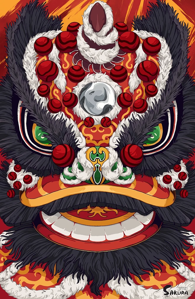 醒狮《一皇五虎将》系列作品-国潮、国风插画图片_手绘／插画图片素材-花瓣网