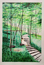 彩铅 小女孩 风景 小清新 手绘 插画