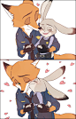 #自汉化# #zootopia# #疯狂动物城# #狐兔#同人 by ゆたO网页链接 这次投稿也是很多，分成了两部分发，先来第一部分！狐狸尼克·王尔德与兔子朱迪·霍普斯的爱情故事。非常可爱
【汉化已授权，请勿二次上传】