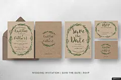 elegant wedding 优雅 花圈 婚礼 套房 邀请函卡片名片平面设计