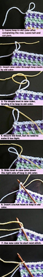 Changing yarn invisibly on crochet