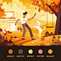 #今天立秋# 如何表现秋季所特有的氛围？分享给大家一套秋季主题插画配色。 ​​​​