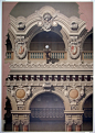 巴黎歌剧院建筑设计图纸。1860年，年仅35岁的CHARLES GARNIER承担了新歌剧院的设计重任，1875年新的歌剧院建成，这是举世公认的拿破仑时期最成功的建筑杰作，建筑正面雄伟庄严、豪华壮丽，透过歌剧院广场及歌剧院大街，直视国王宫殿及卢浮宫博物馆。现在这本设计图集收藏在Navarra大学图书馆。