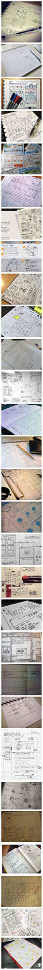 【30张设计师的手绘网页草图（原型图/框架图）】今天发现在 designbeep 上整理了一些设计师画的一些草图，也可以称作”原型图”，大家可以看看国外的设计师们是怎样画的，或者参考他们用什么笔和本本→http://t.cn/8kkgx4O