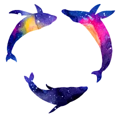 海洋 鲸鱼 PNG 水彩 星空 梦幻 唯美 小清新 手绘 水彩 手帐 插画 蓝鲸 炫彩 背景 免抠图PNG素材，更多素材尽在【点技能】