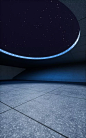 夜晚的混凝土建筑室内空间3D渲染图片素材