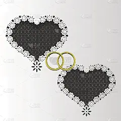 纸蕾丝贺卡，婚礼卡，为情人，模板祝贺心和戒指，3D，矢量eps10