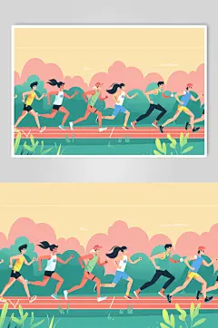 AI数字艺术扁平风校园运动会人物插画