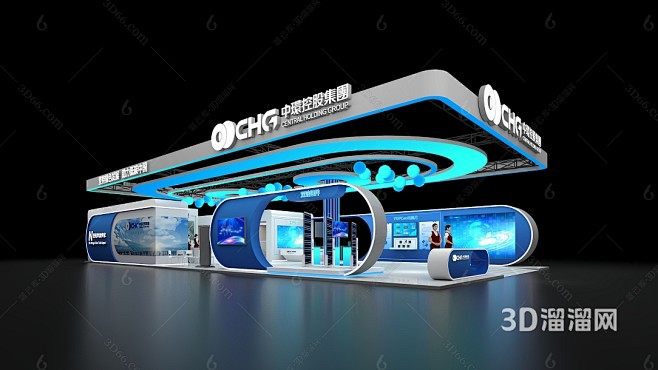 科技简约展台四面开3D模型