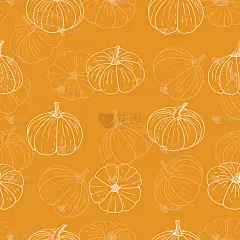 南瓜无缝图案，万圣节壁纸。手绘的感恩节葫芦底色无穷，配以素食，营养适当，饮食健康。