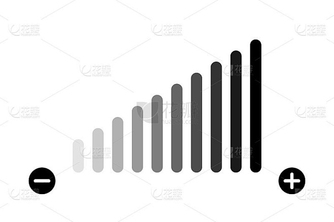 音量级别调整。向量孤立的图标。低衰减图标。音量条矢量图标。