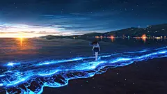 蓝色的心情 傍晚风景 海边少女动漫壁纸