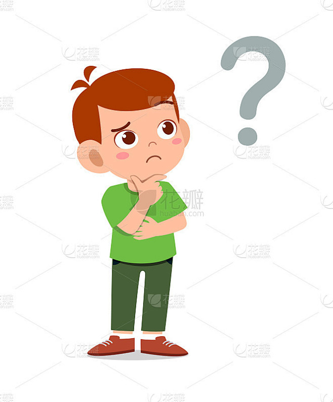 可爱的小男孩用问号思考