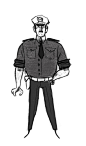 This may contain: a drawing of a police officer with his hands in his pockets and wearing a hat