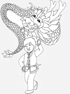舞龙简笔画_新图网 https://ixintu.com 舞龙 简笔画 透明底 黑白线条