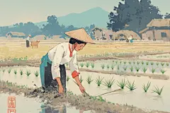 种田劳作人物插画绘画