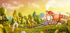 神奇森林里可爱的小火车。