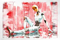 女性半机械人的3D艺术插画