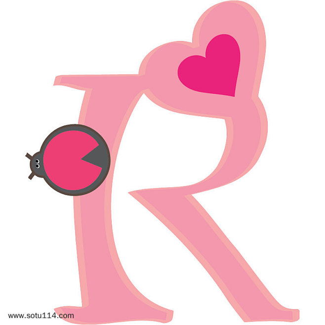 卡通粉色童趣爱心英文字母r