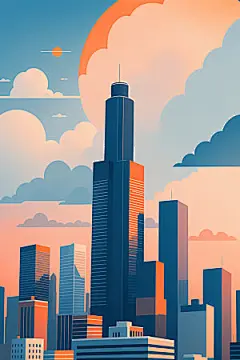 城市地标扁平风插画