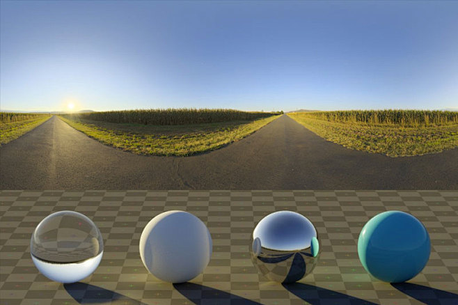 绿植小路上的日落场景hdri贴图(hdr)