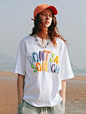 其中包括图片：Drop Shoulder Slogan Pattern Oversize Tee