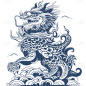 通用插画中式传统神话龙元素贴纸