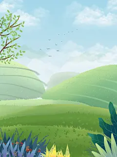 手绘树林植物叶子踏青风景插画