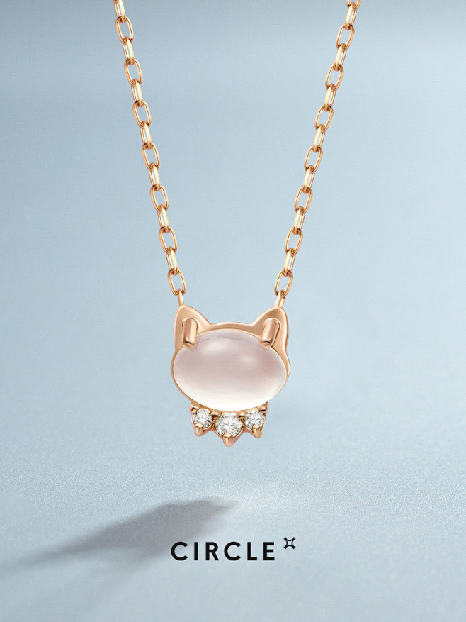 CIRCLE日本珠宝 9K月亮石镶钻猫脸...