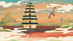 中国风城市建筑古典国潮风宫廷古楼插画手绘漫画PSD海报设计素材_2625815144
