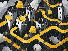 Ai产生的 地图 游戏 像素艺术 艺术 等距 道路 建筑物 地标