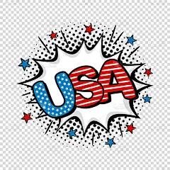 美国漫画标志上透明的背景。卡通白色爆炸