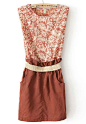 Red Sleeveless Floral Bandeau Pockets Dress - Sheinside.com