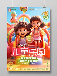 创意时尚儿童乐园游乐园活动宣传海报AI