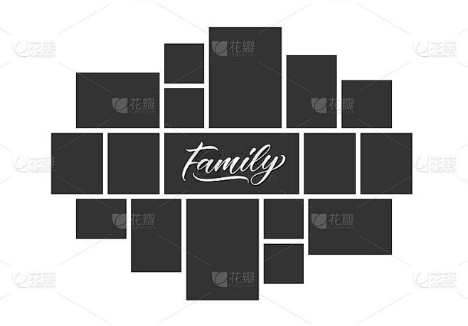家庭照片拼贴框模板。