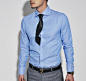 男式绅士海螺蓝色修身商务长袖衬衫