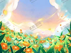 手机屏保壁纸 【酷图网】花海,鲜花,蓝天,草地,手绘,手机壁纸,设计,其他,图片素材