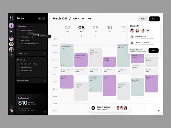dashboard: calendar ...