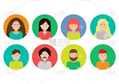 一套头像图标，平面设计。男女角色的矢量插图，专为网页设计、横幅、海报、商业信息图而设计.