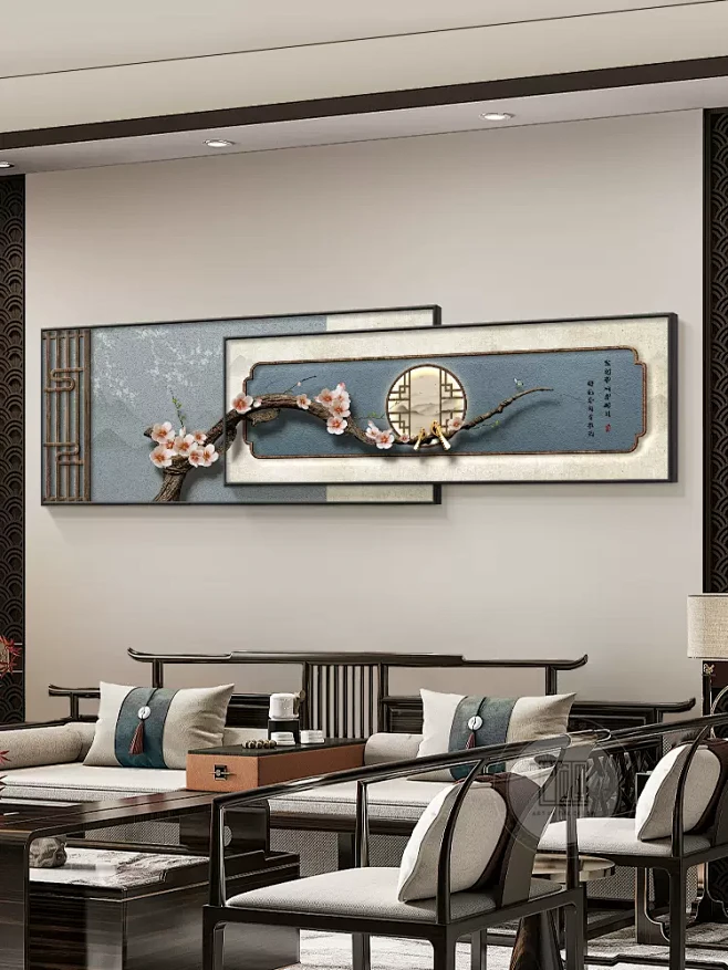 新中式客厅装饰画梅花沙发背景墙挂画禅意叠加组合画高档大气壁画-tmall.com天猫-花瓣网