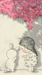 女孩与兔子插画#壁纸#