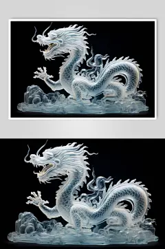 AI数字艺术龙年冰雕雕塑模型