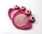 Sweet Pink Frog Crochet Coaster . Beverage Drink Tea Coffee Pastel Decor Crochet Cute Collection - Set of 2