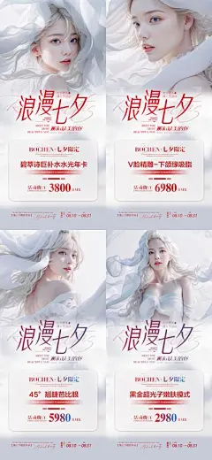 【南门网】海报 医美 整形 美容  七夕 情人节 卡项 套餐   光子嫩肤 双眼皮 瘦脸 美女 系列