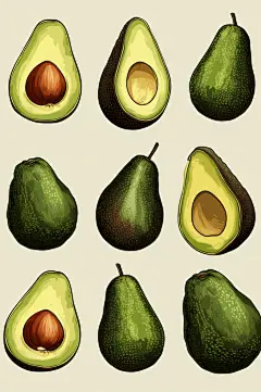 AI数字艺术美味水果营养牛油果插画-众图网