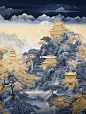 AI 中国风，插画，中国庭院建筑，