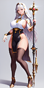 Anime 2048x4096 Alploo AI art women big boobs thigh-highs staff wide hips thick thigh long hair anime girls thighs stockings sideboob