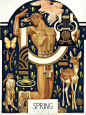 This art-deco styled illustration shows Spring represented as a Greek-inspired god.