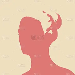 一个女性头部的剪影。脸半转视图。